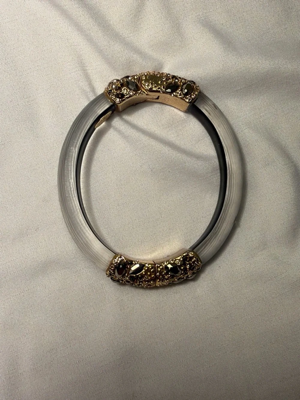 Alexis Bittar Teal Lucite Resin Bangle with Gold Accents